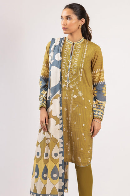 Alkaram - 3 Pc Embroidered Lawn Suit With Lawn Dupatta