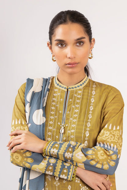 Alkaram - 3 Pc Embroidered Lawn Suit With Lawn Dupatta