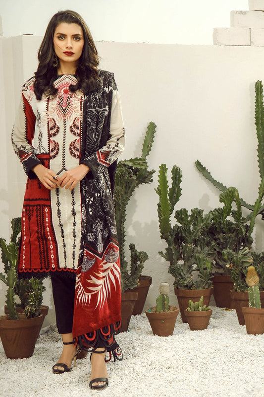 Alkaram - 3 Piece Printed Lawn With Printed Net Dupatta