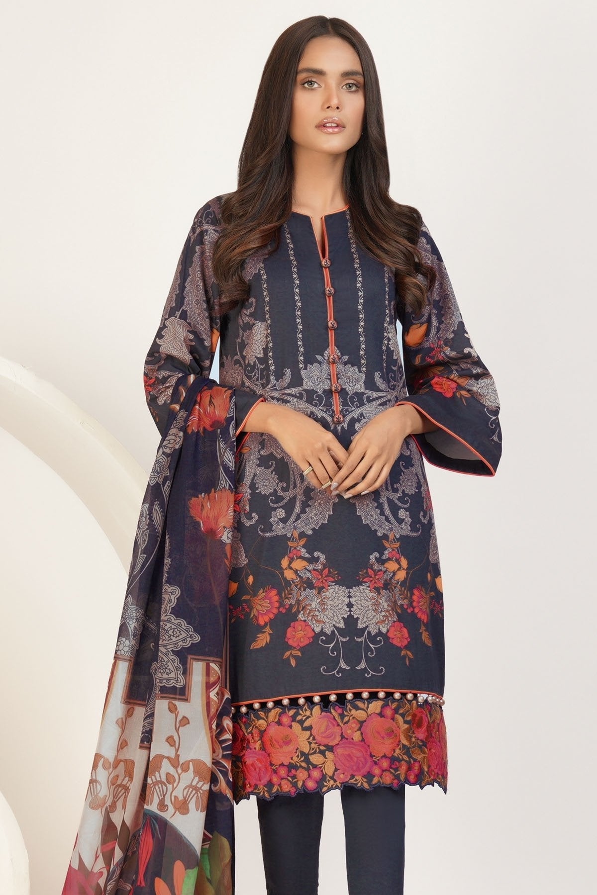 Alkaram - 3 Pc Embroidered Lawn Suit With Silk Dupatta