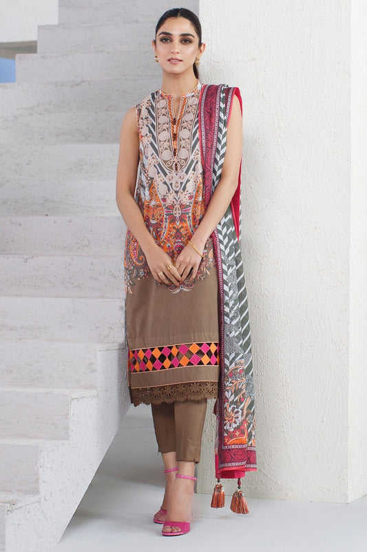 3 Pc Printed Lawn Suit With Cotton Net Dupatta