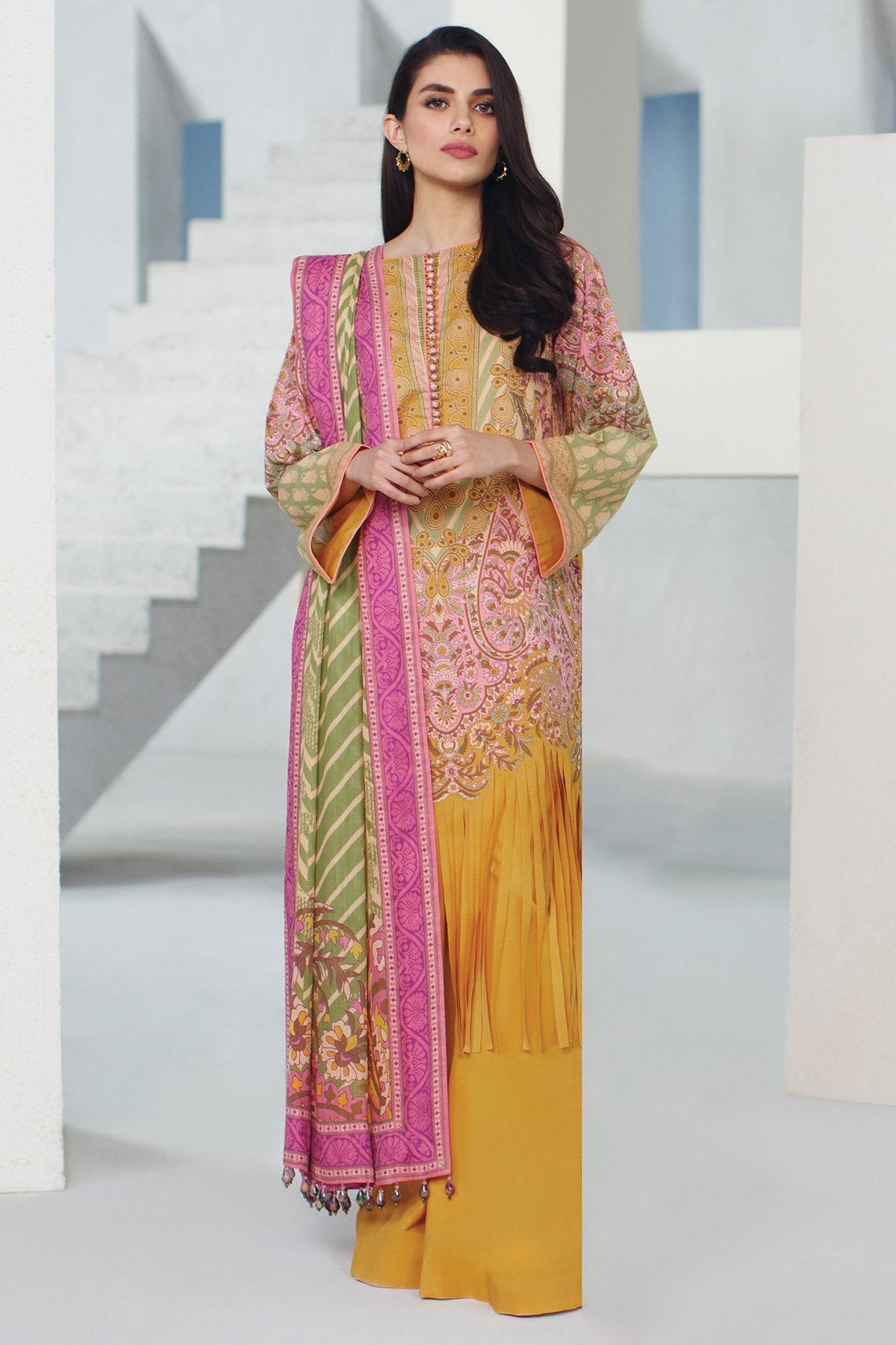 Alkaram - 3 Pc Printed Lawn Suit With Cotton Net Dupatta