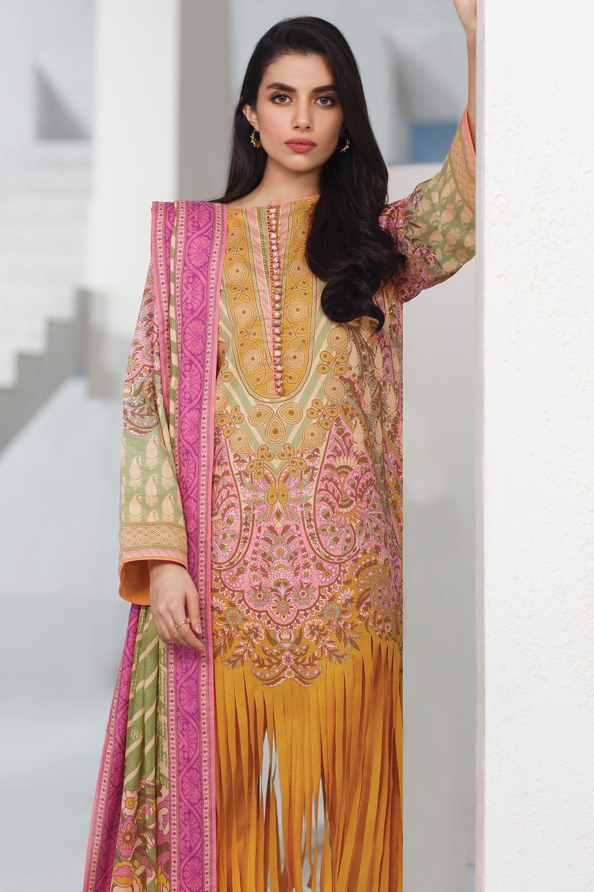 Alkaram - 3 Pc Printed Lawn Suit With Cotton Net Dupatta
