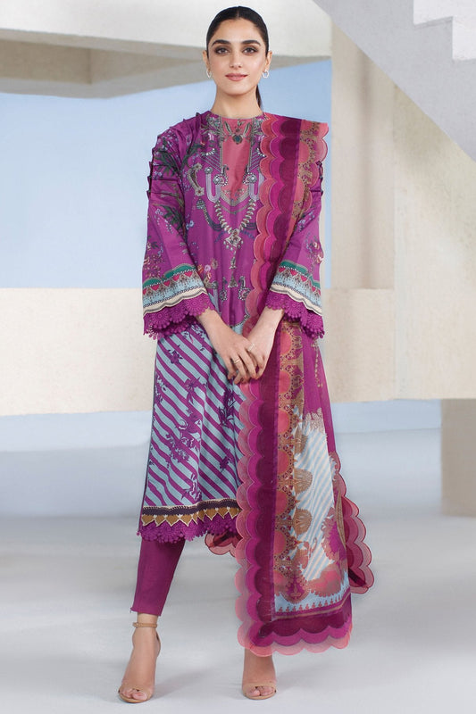 3 Pc Digital Printed Cotton Satin Suit With Digital Silk Dupatta