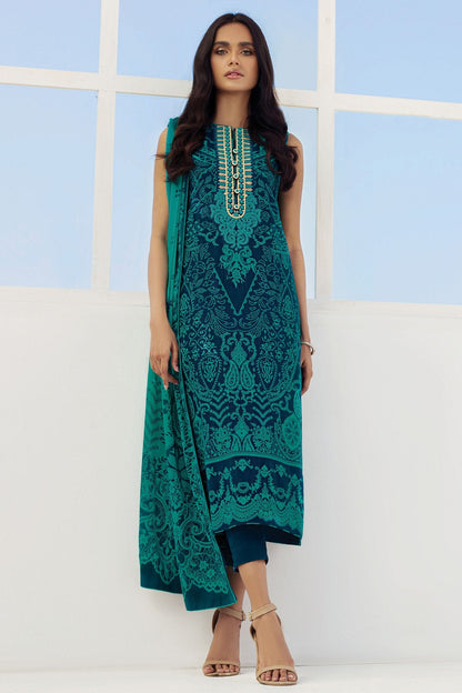Alkaram - 3 Pc Embroidered Slub Lawn Suit With Lawn Dupatta