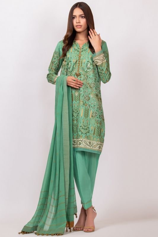 Alkaram - Three Piece Printed Suit With Chiffon Dupatta