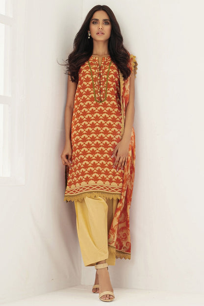 3 Pc Printed Lawn Suit With Brochia Dupatta
