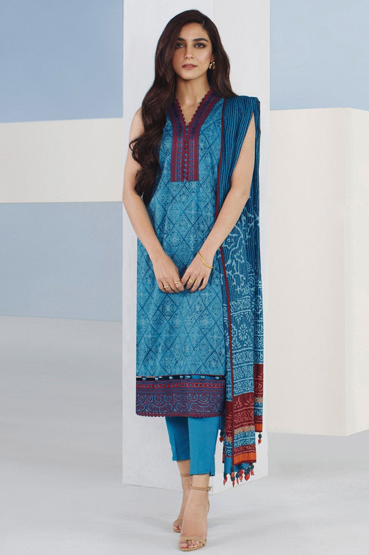 3 Pc Embroidered Lawn Suit With Printed Brochia Lawn Dupatta