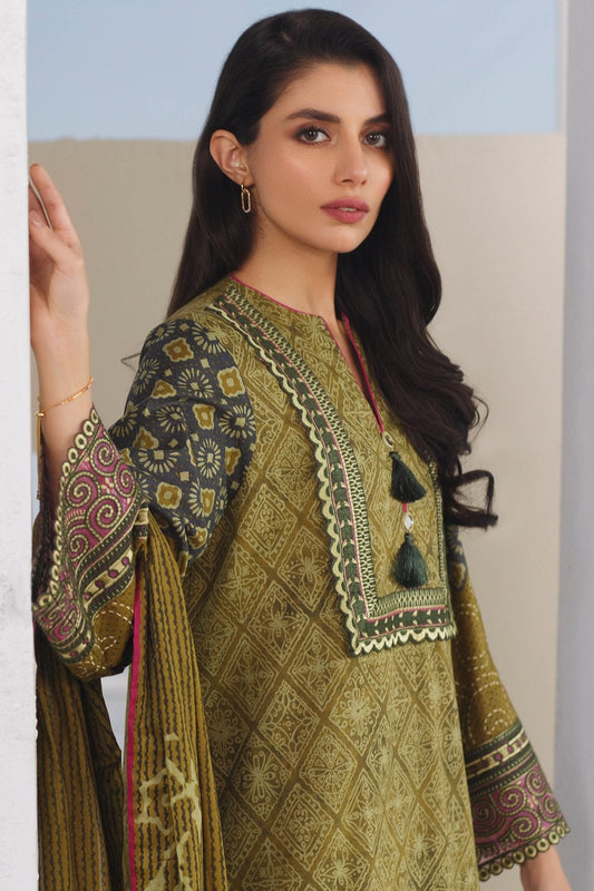 Alkaram - 3 Pc Embroidered Lawn Suit With Printed Brochia Lawn Dupatta