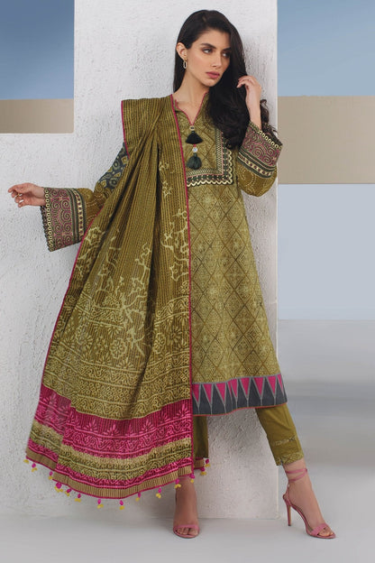 Alkaram - 3 Pc Embroidered Lawn Suit With Printed Brochia Lawn Dupatta
