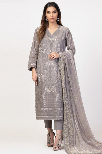 Alkaram - 3 Pc Embroidered Lawn Suit With Chiffon Dupatta