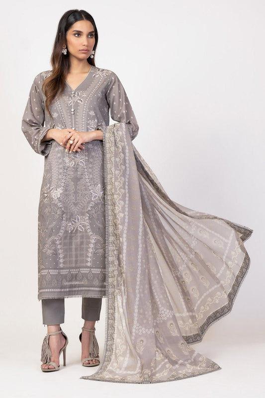 Alkaram - 3 Pc Embroidered Lawn Suit With Chiffon Dupatta