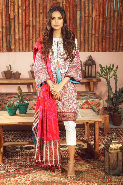 Alkaram - 3 Piece Printed Lawn Suit With Jacquard Net Dupatta