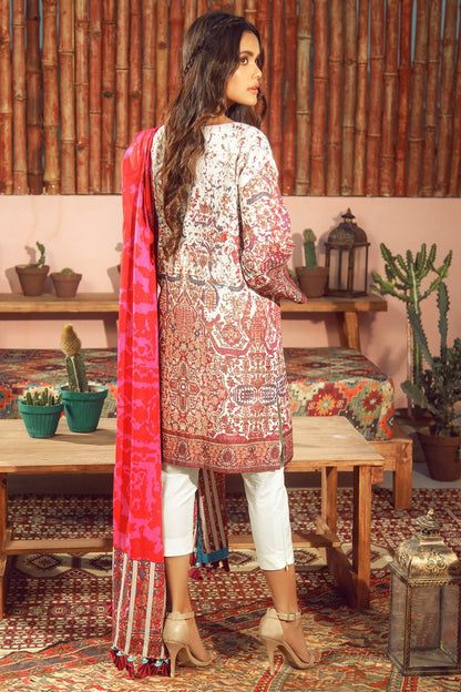 Alkaram - 3 Piece Printed Lawn Suit With Jacquard Net Dupatta