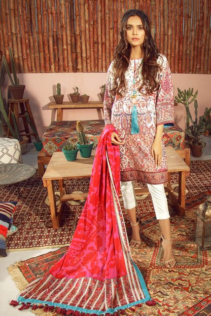 Alkaram - 3 Piece Printed Lawn Suit With Jacquard Net Dupatta