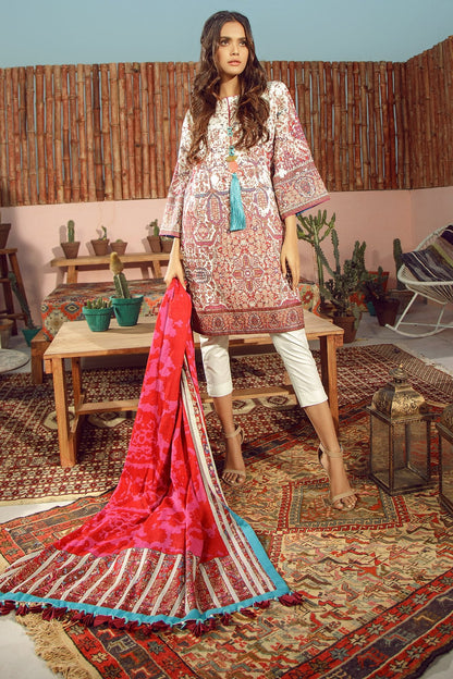 Alkaram - 3 Piece Printed Lawn Suit With Jacquard Net Dupatta