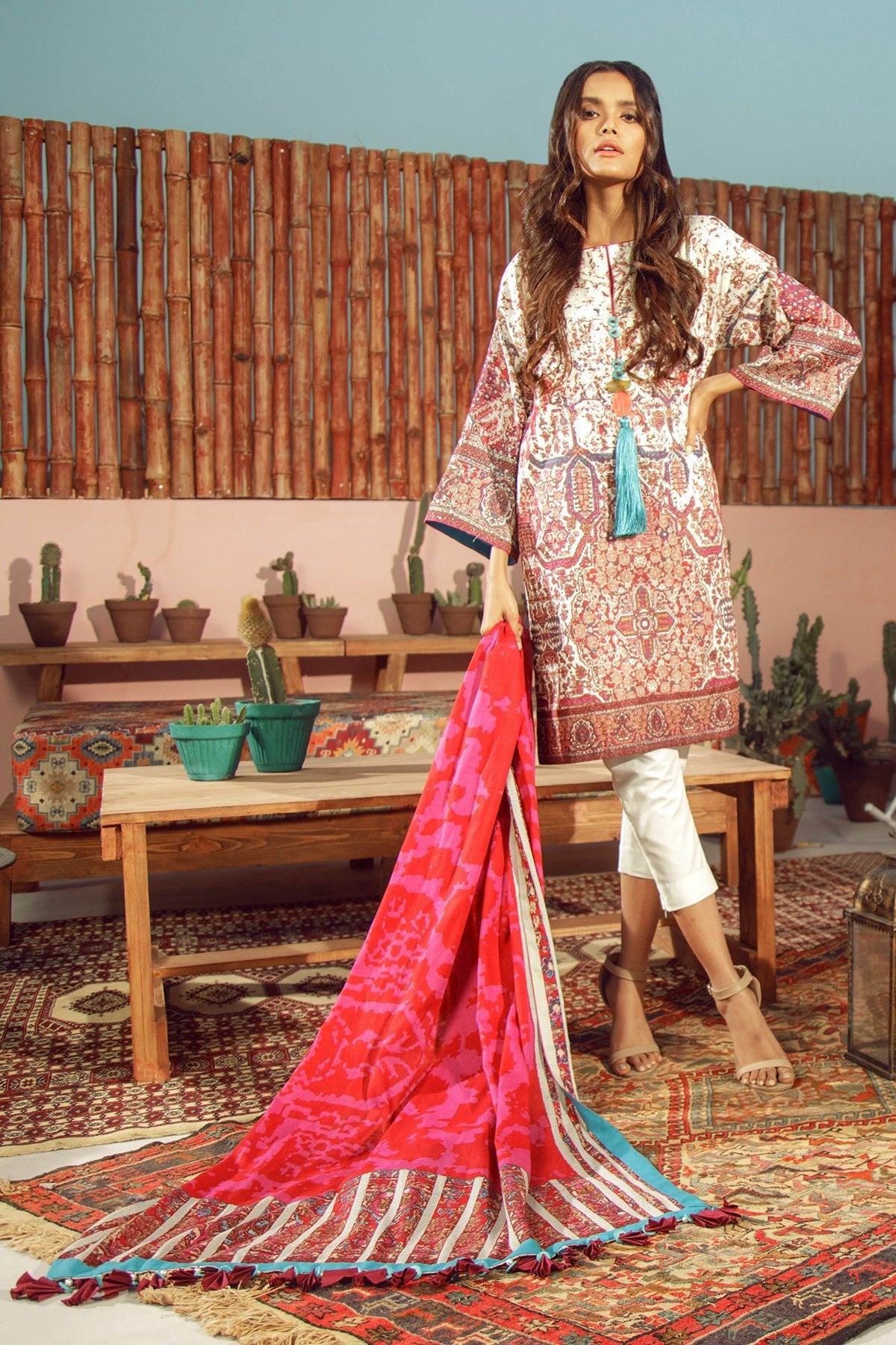 Alkaram - 3 Piece Printed Lawn Suit With Jacquard Net Dupatta