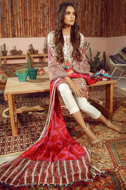 Alkaram - 3 Piece Printed Lawn Suit With Jacquard Net Dupatta