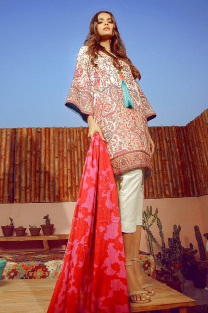Alkaram - 3 Piece Printed Lawn Suit With Jacquard Net Dupatta