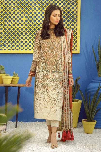Alkaram - 3 Piece Printed Lawn Suit With Jacquard Net Dupatta