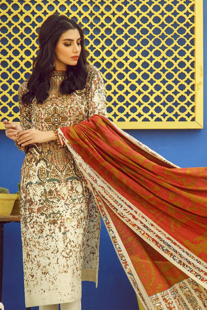 Alkaram - 3 Piece Printed Lawn Suit With Jacquard Net Dupatta