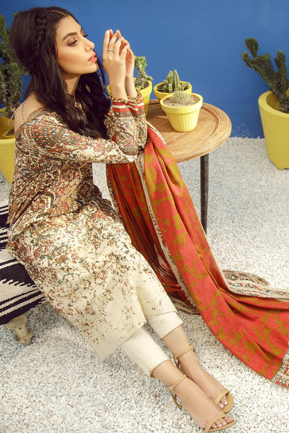 Alkaram - 3 Piece Printed Lawn Suit With Jacquard Net Dupatta