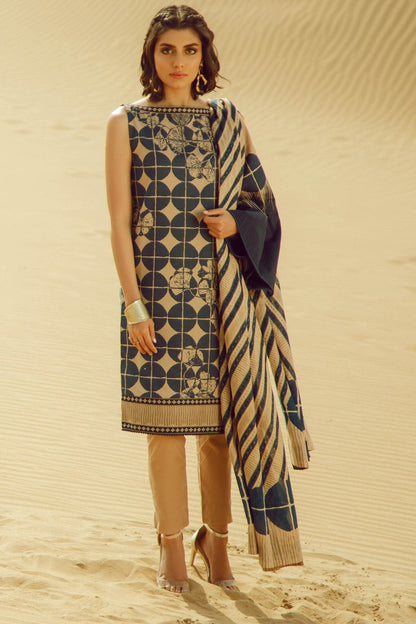 Alkaram - 3 Piece Printed Suit With Jacquard Net Dupatta
