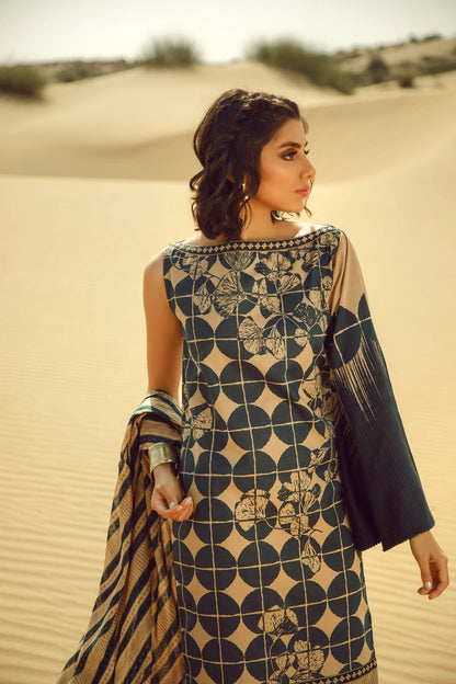 Alkaram - 3 Piece Printed Suit With Jacquard Net Dupatta
