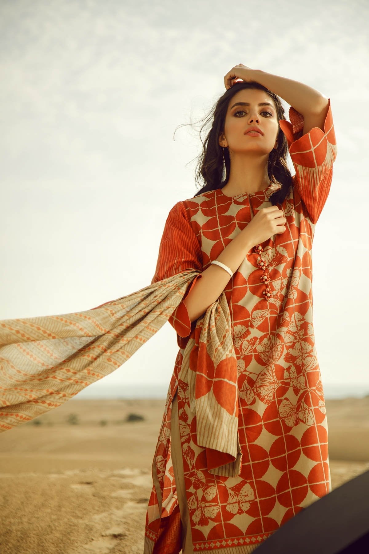 Alkaram - 3 Piece Printed Suit With Jacquard Net Dupatta