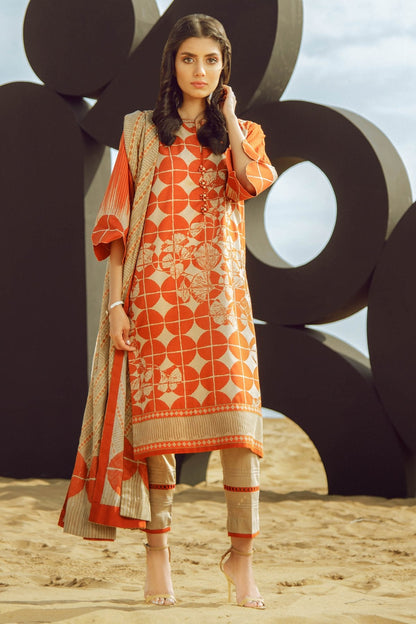 Alkaram - 3 Piece Printed Suit With Jacquard Net Dupatta