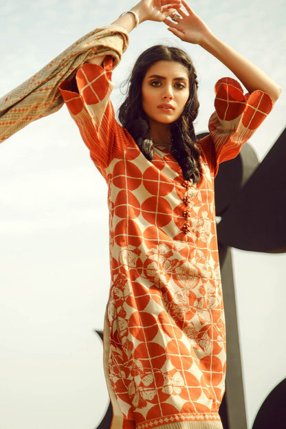 Alkaram - 3 Piece Printed Suit With Jacquard Net Dupatta
