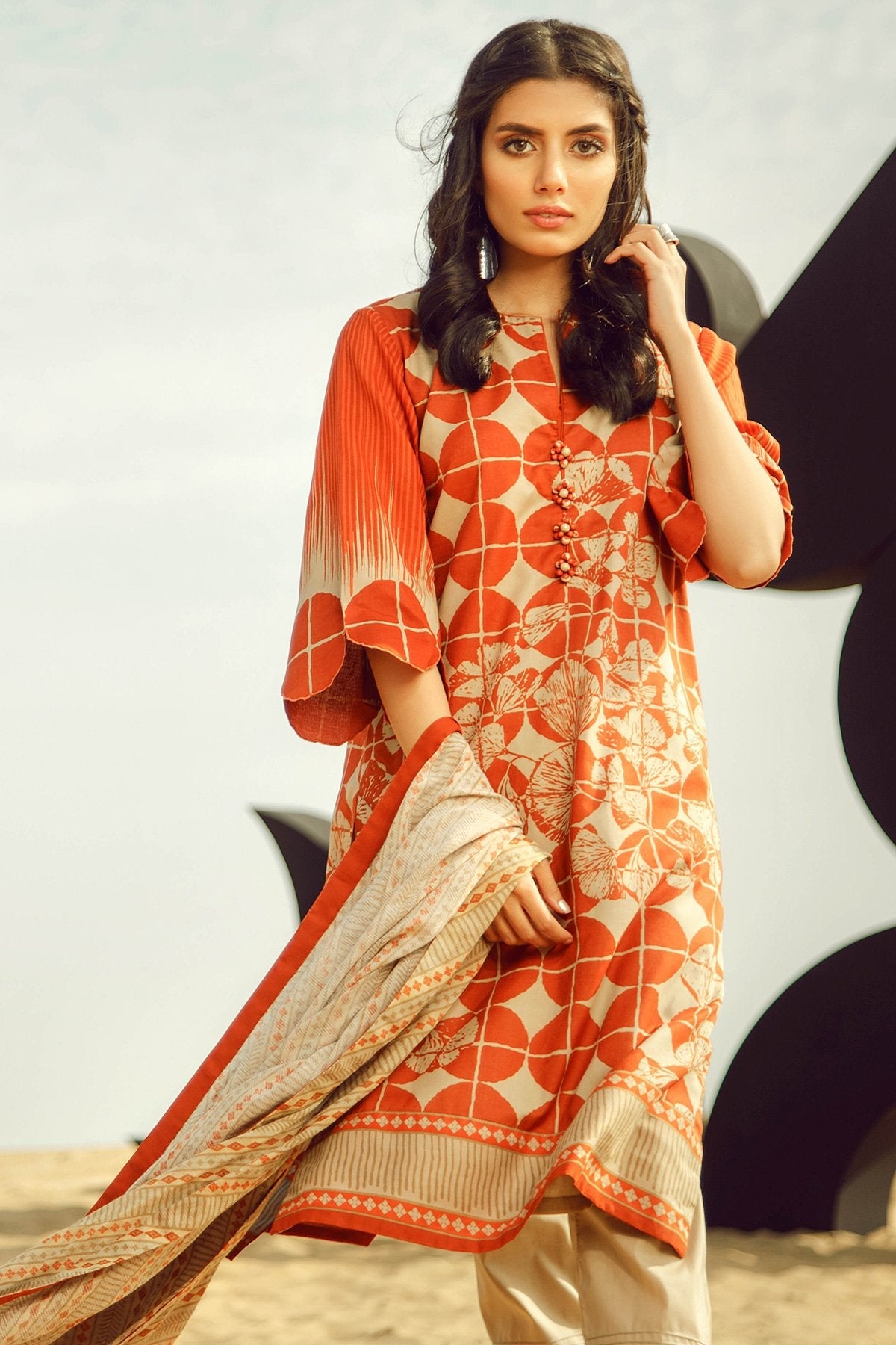 Alkaram - 3 Piece Printed Suit With Jacquard Net Dupatta