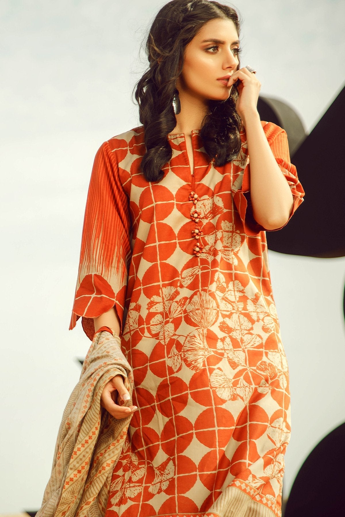 Alkaram - 3 Piece Printed Suit With Jacquard Net Dupatta