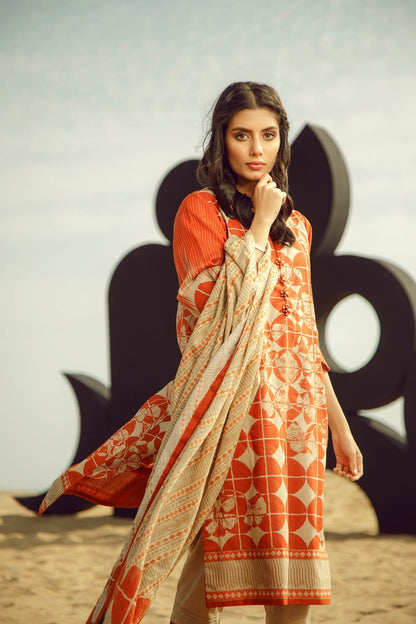 Alkaram - 3 Piece Printed Suit With Jacquard Net Dupatta