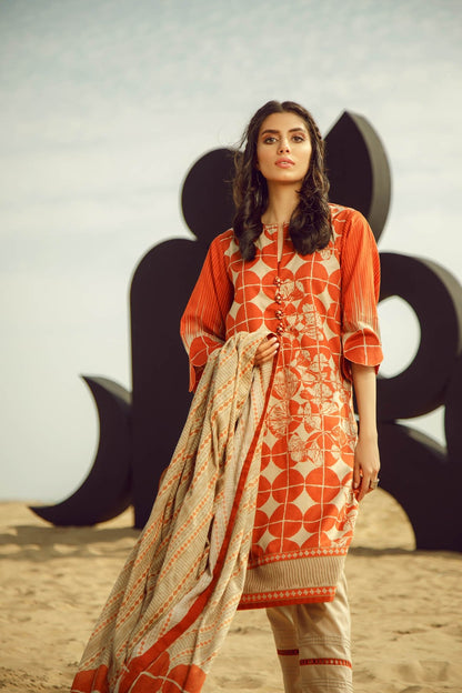 Alkaram - 3 Piece Printed Suit With Jacquard Net Dupatta