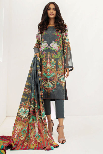 Alkaram - 3 Pc Printed Lawn Suit With Doria Dupatta