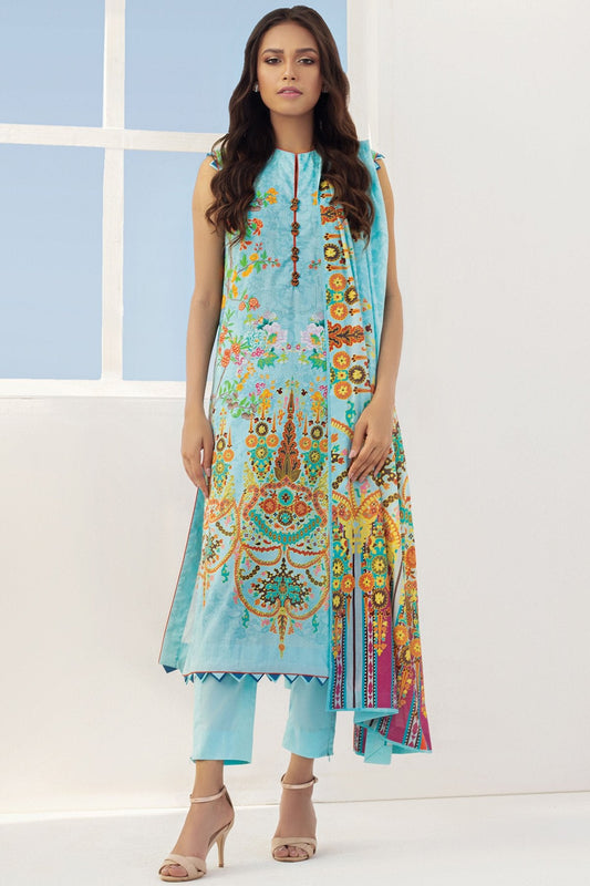 3 Pc Printed Lawn Suit With Doria Dupatta