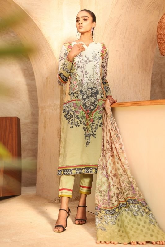 Alkaram - Three Piece Printed Suit With Jacquard Net Dupatta