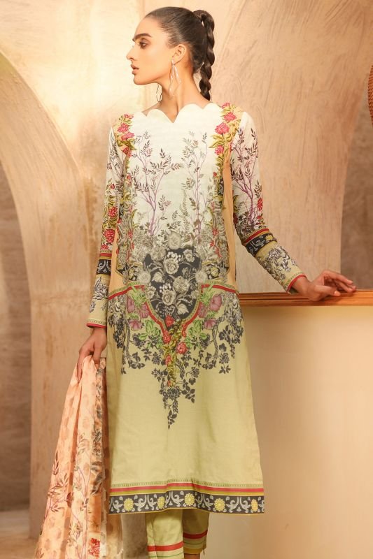Alkaram - Three Piece Printed Suit With Jacquard Net Dupatta