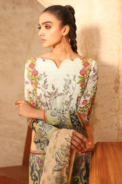 Alkaram - Three Piece Printed Suit With Jacquard Net Dupatta
