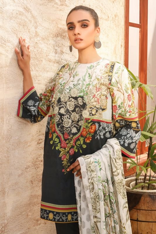 Alkaram - Three Piece Printed Suit With Jacquard Net Dupatta