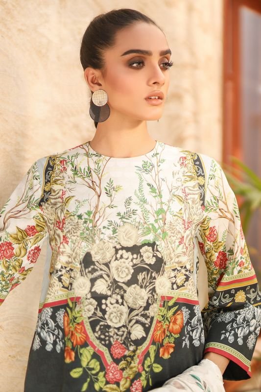 Alkaram - Three Piece Printed Suit With Jacquard Net Dupatta