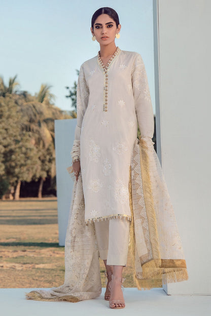 Alkaram - 3 Pc Embroidered Lawn Suit With Embroidered Net Dupatta