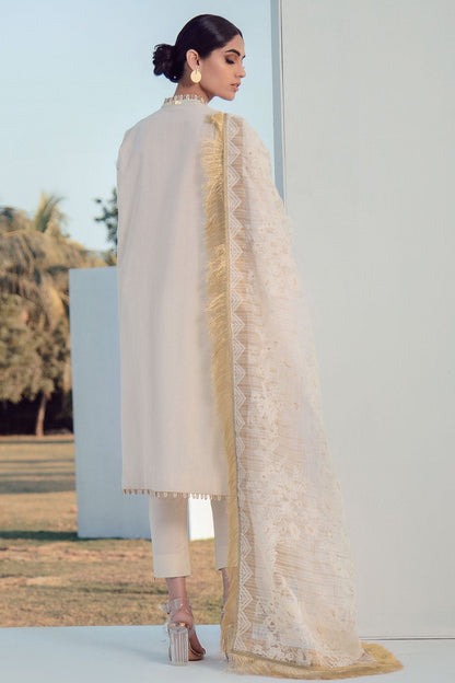 Alkaram - 3 Pc Embroidered Lawn Suit With Embroidered Net Dupatta