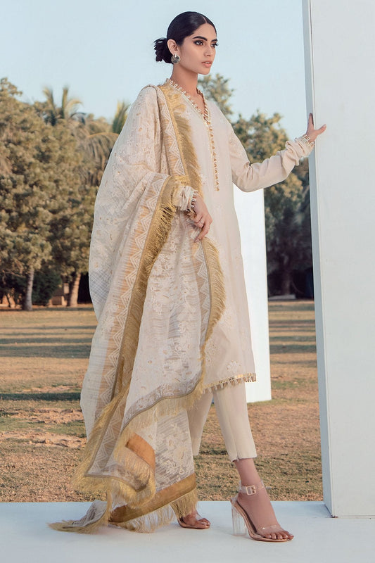 Alkaram - 3 Pc Embroidered Lawn Suit With Embroidered Net Dupatta