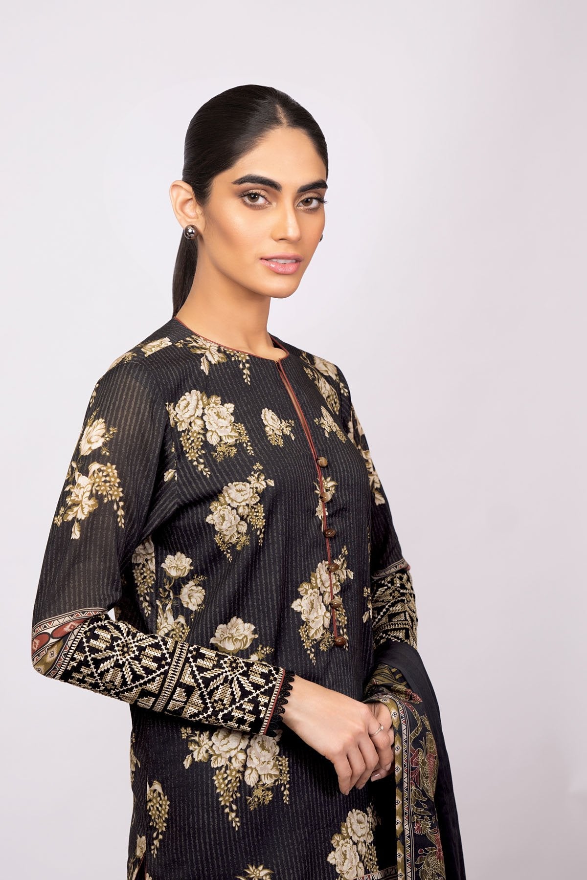 Alkaram - 3 Pc Embroidered Lawn Suit With Printed Brochia Lawn Dupatta