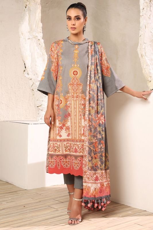 Alkaram - Three Piece Printed Suit With Jacquard Net Dupatta