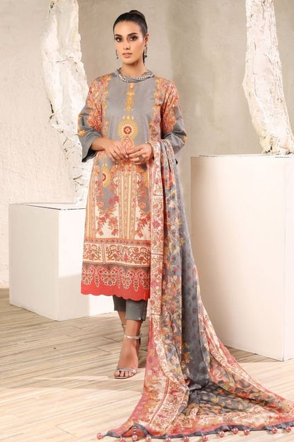 Alkaram - Three Piece Printed Suit With Jacquard Net Dupatta