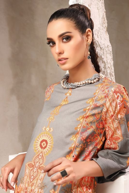 Alkaram - Three Piece Printed Suit With Jacquard Net Dupatta