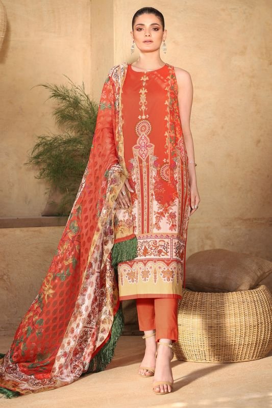 Alkaram - Three Piece Printed Suit With Jacquard Net Dupatta